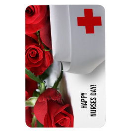 Glücklicher Tag der Krankenschwestern. Rote Rosen  Magnet