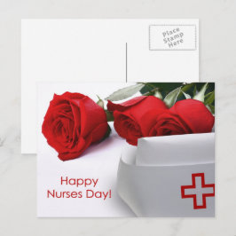 Glücklicher Tag der Krankenschwestern. Rote Rosen Postkarte