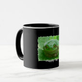 Glücklicher Tag - grüner Frosch auf Blatt Tasse (Vorderseite Links)