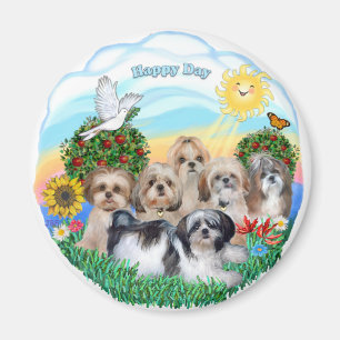 Glücklicher Tag mit sechs Shih Tzus Magnet