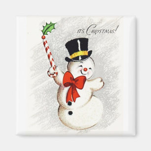 Glücklicher tanzender Schneemann Vintage Magnet