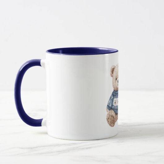 Glücklicher Teddybär Blauer Pullover Liebe Tasse (Links)
