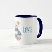 Glücklicher Teddybär Blauer Pullover Liebe Tasse (VorderseiteRechts)