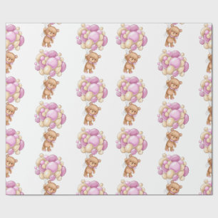 Glücklicher Teddybär Rosa Babyparty  Geschenkpapier