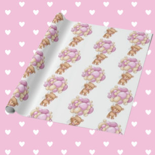 Glücklicher Teddybär Rosa Babyparty  Geschenkpapier
