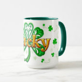 Glücklicher Text Shamrock-Muster St. Patrick's Tasse (VorderseiteRechts)