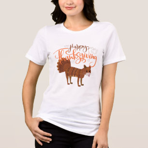 Glücklicher Thanksgiving Funny Cat mit Türkei Schw Tri-Blend Shirt