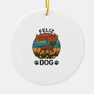 Glücklicher Unartiger Hund Braune Retro-Sonne Pfot Keramik Ornament
