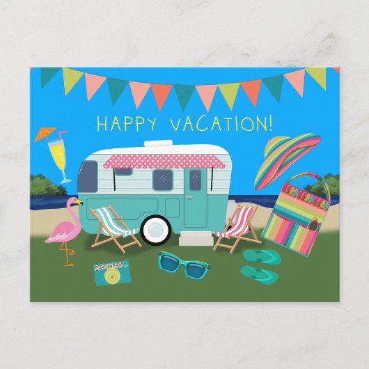 Glücklicher Urlaub Lakeside Camping Postkarte (Vorderseite)