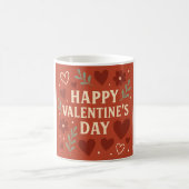 Glücklicher Valentinstag Becher – Rote Herzen & Fl Kaffeetasse (Mittel)