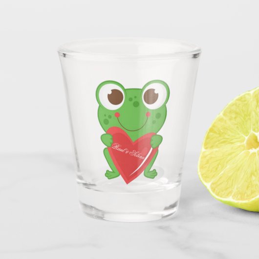 Glücklicher Valentinstag-Frosch Schnapsglas (Vorderseite)