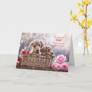 Glücklicher Valentinstag für Kinder mit süßen Welp Karte