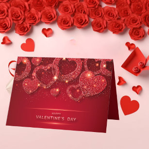 Glücklicher Valentinstag Glitzer Red Bling Hearts Feiertagskarte