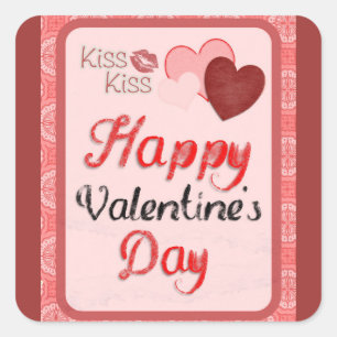 Glücklicher Valentinstag Kuss Kiss Kiss Quadratischer Aufkleber