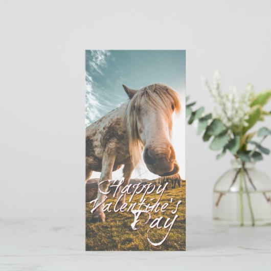 Glücklicher Valentinstag mit Blick auf Pferd (Stehend Vorderseite)