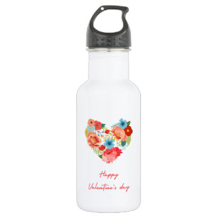 Glücklicher Valentinstag mit farbenfrohen Blume Edelstahlflasche