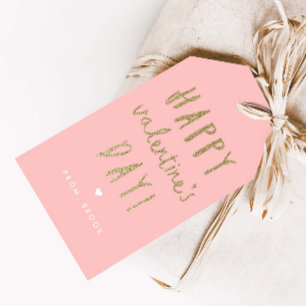 Glücklicher Valentinstag mit goldenem Glitter Geschenkanhänger