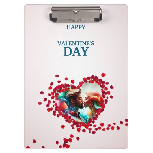 Glücklicher Valentinstag mit Rose Klemmbrett (Vorderseite)