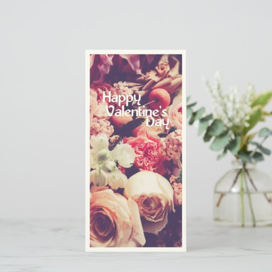 Glücklicher Valentinstag mit Vintager Blume (Stehend Vorderseite)