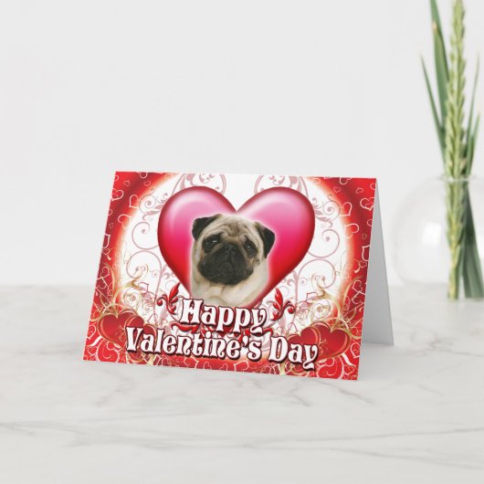 Glücklicher Valentinstag-Mops Feiertagskarte (Vorderseite)