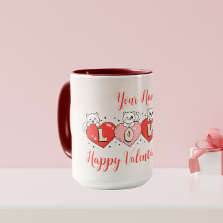 Glücklicher Valentinstag, Niedliche Herzkatzen Tasse