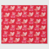 Glücklicher Valentinstag niedlicher Bär Geschenkpapier (Flach)