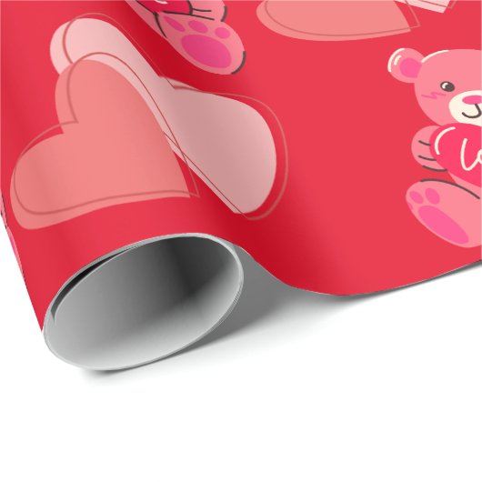 Glücklicher Valentinstag niedlicher Bär Geschenkpapier (Rolleneckpunkt)