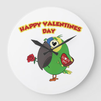 glücklicher Valentinstag Papagei Große Wanduhr
