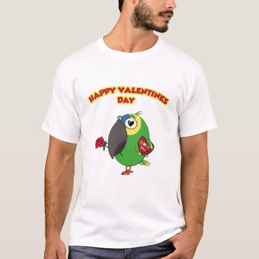 glücklicher Valentinstag Papagei T-Shirt (Vorderseite)