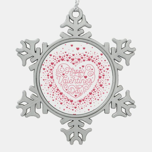 Glücklicher Valentinstag / Schneeflocken Zinn-Ornament (Vorderseite)