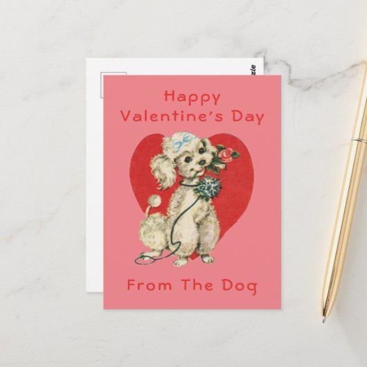 Glücklicher Valentinstag vom Hund Postkarte (Vorderseite/Rückseite Beispiel)