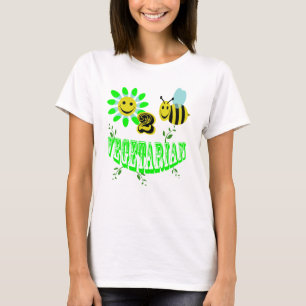 glücklicher Vegetarier mit 2 Bienen T-Shirt