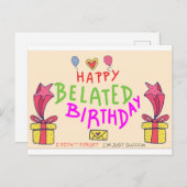glücklicher verspäteter Geburtstag Postkarte (Vorne/Hinten)