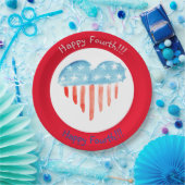 GLÜCKLICHER VIERTER ROTER (HERZFLAG) PAPIERTELLER (Party)