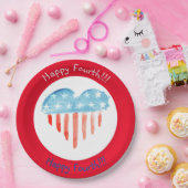 GLÜCKLICHER VIERTER ROTER (HERZFLAG) PAPIERTELLER (Party)