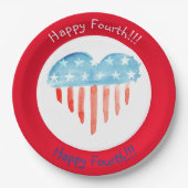 GLÜCKLICHER VIERTER ROTER (HERZFLAG) PAPIERTELLER (Vorderseite)