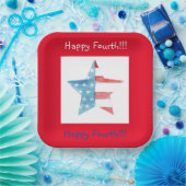 GLÜCKLICHER VIERTER ROTER SQUARE (STAR) PAPIERTELL PAPPTELLER (Party)