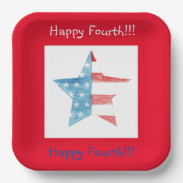 GLÜCKLICHER VIERTER ROTER SQUARE (STAR) PAPIERTELL PAPPTELLER