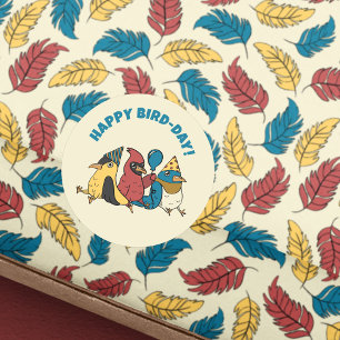 Glücklicher Vogeltag Cartoon-Vögel zum Geburtstag Runder Aufkleber
