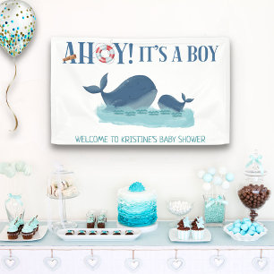 Glücklicher Wal Ahoy, es ist ein Junge - Babyparty Banner