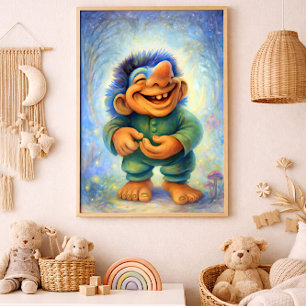 Glücklicher Wald Troll Junge Gemütliche Märchenges Fotodruck