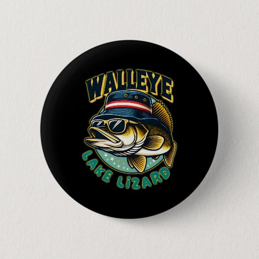 Glücklicher Walleye-See-Echsen-Angeln Button (Vorderseite)