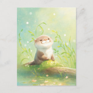 Glücklicher Wasserfarb-Otter-Teich-Lilie Postkarte