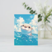 Glücklicher Wasserfarben Otter Blauer Himmel Postkarte (Stehend Vorderseite)