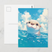 Glücklicher Wasserfarben Otter Blauer Himmel Postkarte (Vorne/Hinten)