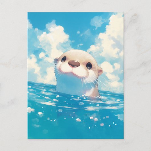 Glücklicher Wasserfarben Otter Blauer Himmel Postkarte (Vorderseite)