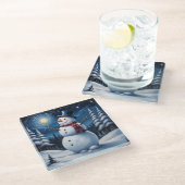 Glücklicher Weihnachts-Schneemann Glasuntersetzer (Schrägansicht)