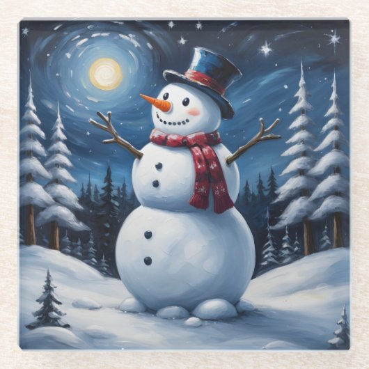 Glücklicher Weihnachts-Schneemann Glasuntersetzer (Vorderseite)
