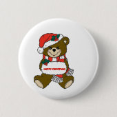Glücklicher Weihnachtsbär Button (Vorderseite)