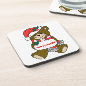 Glücklicher Weihnachtsbär Getränkeuntersetzer (Linke Seite)